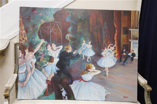 Elmyr de Hory after Degas, oil on canvas, Ballet dancers, bears signature and signed verso, 87 x 113cm, unframed